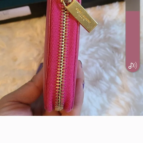 Saint Laurent Pink Leather Clutch with Gold Accent
